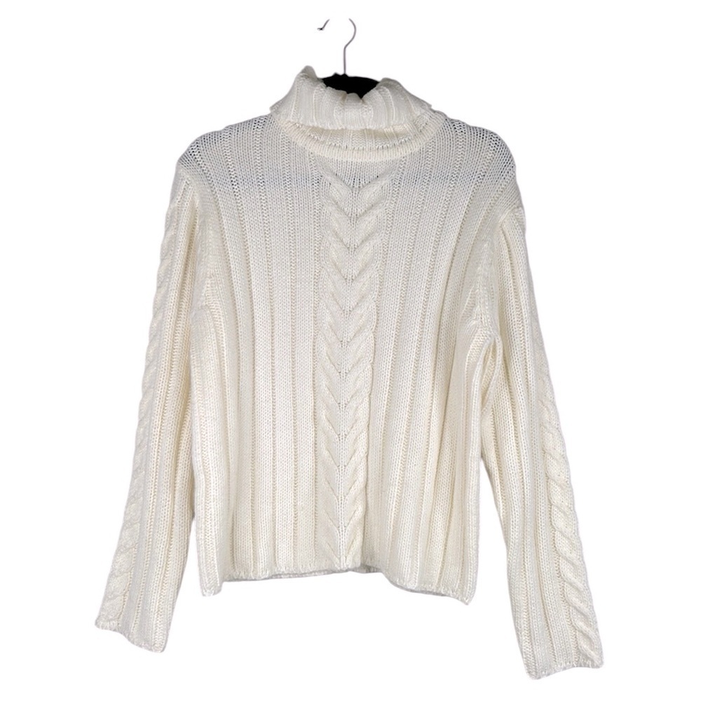 Fashion Bug Cream Coastal Cable Knit Fisherman Turtleneck Sweater Size Medium‎